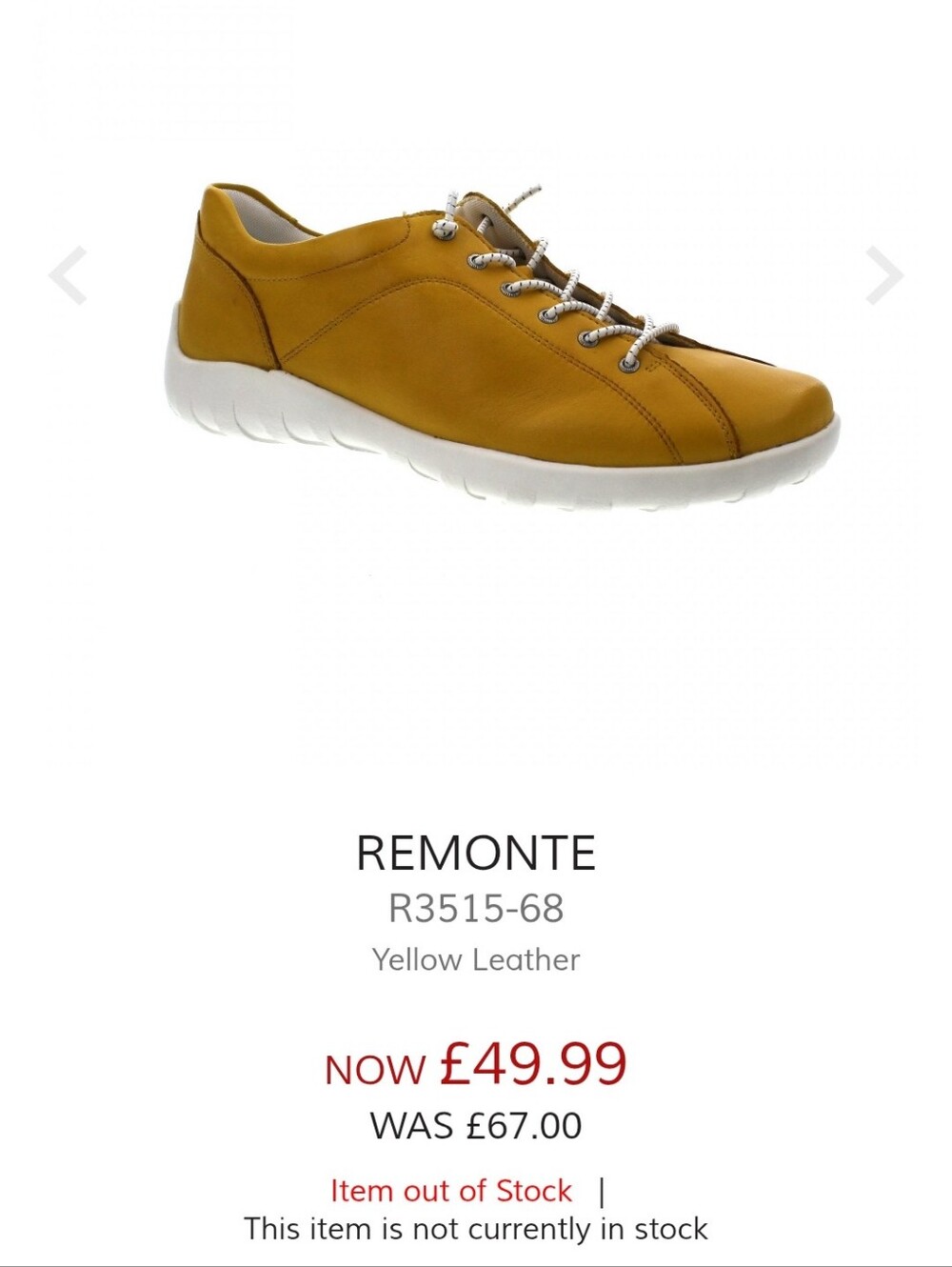 Remonte Mustard Leather Snakers Size EU37/ US 6-6.5